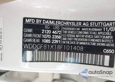 2008 Mercedes-Benz C 300 Luxury 4Matic/Sport 4Matic from USA, damaged, VIN WDDGF81X18F101408